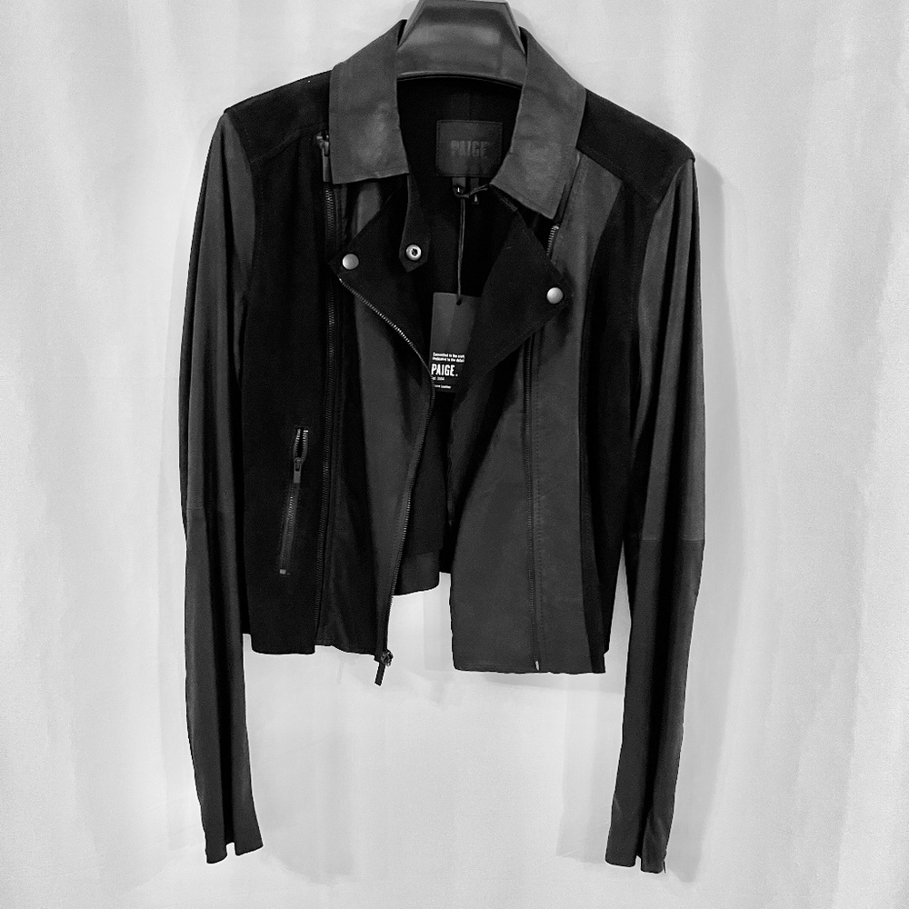 Paige Silvie Genuine Leather Suede Moto Jacket Black Size L NEW